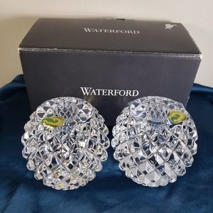 Waterford Crystal Round Candle Holder Set of 2 Bougeoir Diamond Point Heavy